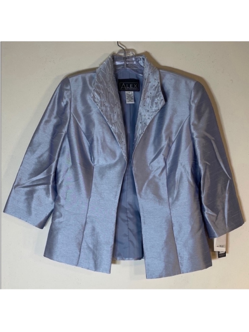 Alex Evenings Iris Satin Open Front Jacket with Embellished Collar. 8. NWT. $176